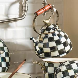 Courtly Check Enamel 3 Qt. Tea Kettle with Bird