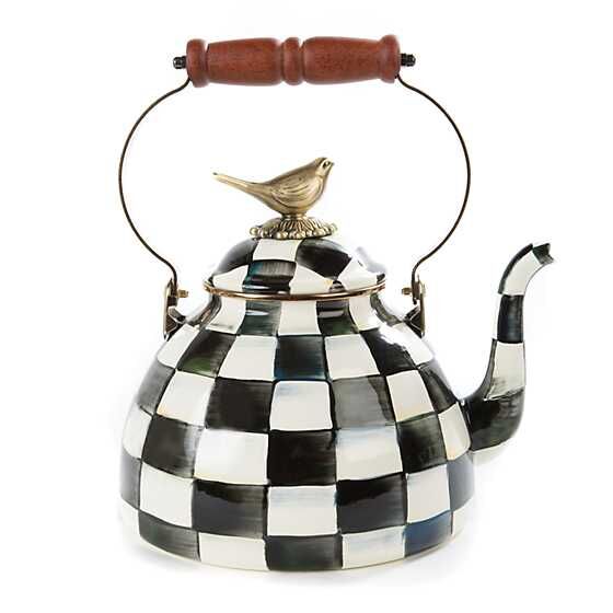 Courtly Check Enamel 3 Qt Tea Kettle with Bird