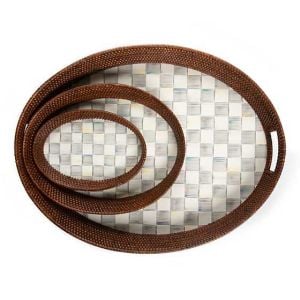 Sterling Check Rattan & Enamel Party Serving Tray