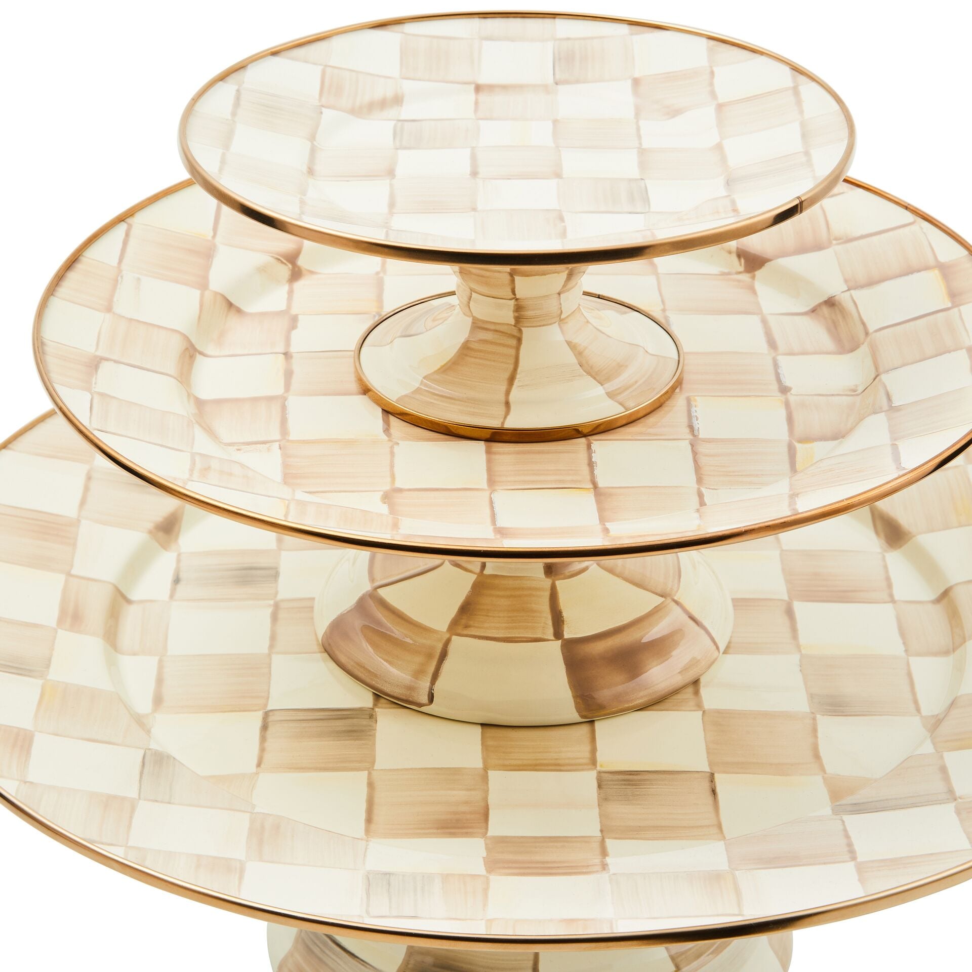 Mocha Check Mini Pedestal Platter