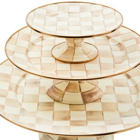 Mocha Check Mini Pedestal Platter