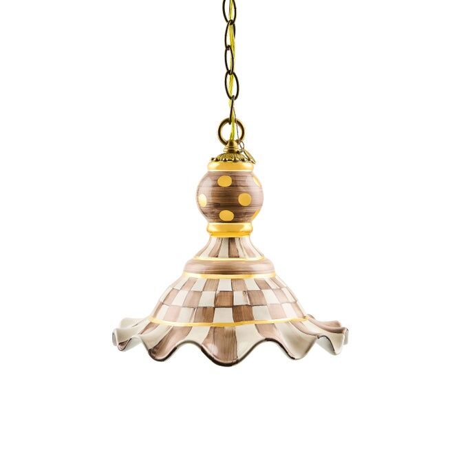 Mocha Check Ceramic Fluted Hanging Lamp