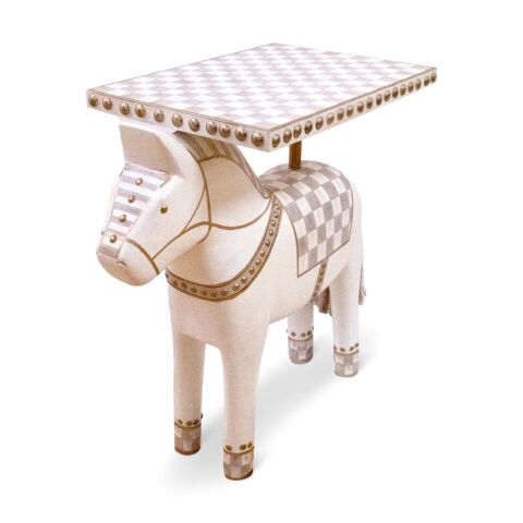Mocha Check Carved Horse Table
