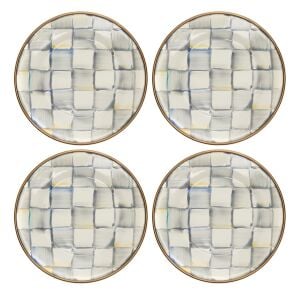 Sterling Check Enamel Appetizer Plates - Set of 4