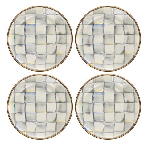 Sterling Check Enamel Appetizer Plates - Set of 4