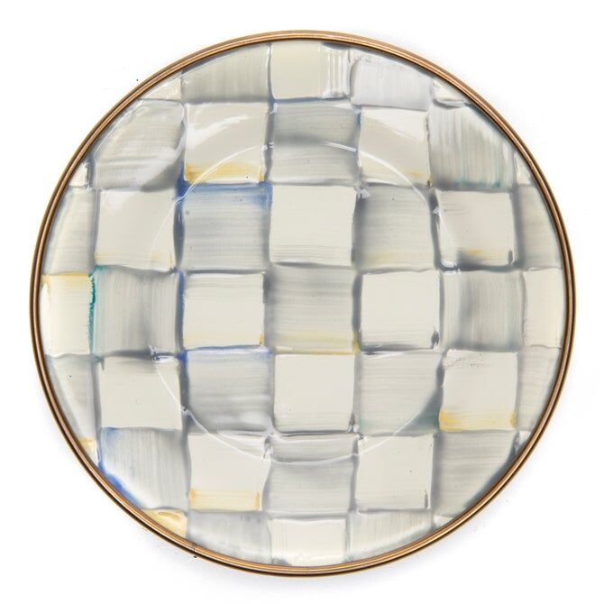 Sterling Check Enamel Appetizer Plates - Set of 4