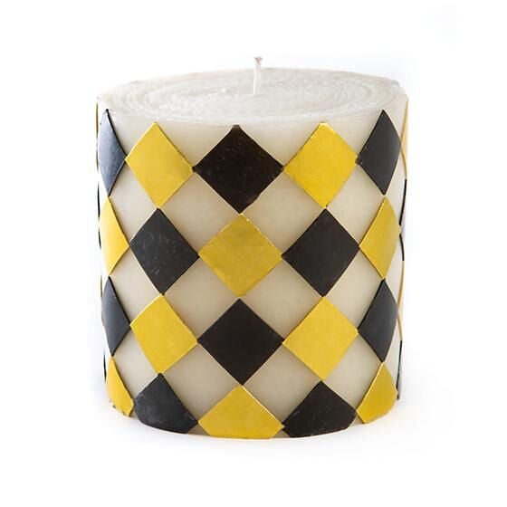 Harlequin Pillar Candle - 13 cm - Black & Gold