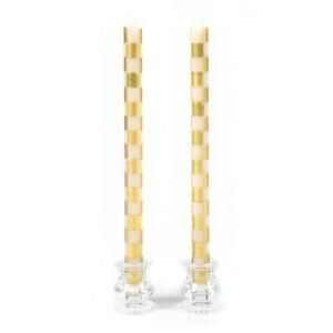 Check Dinner Candles - Gold & Ivory - Set of 2