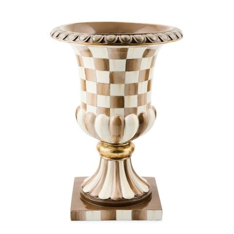 Mocha Check Tabletop Pedestal Urn