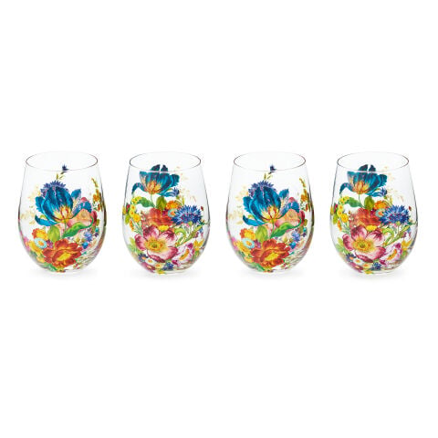 Flower Market Stemless Wine Glass Set of 4