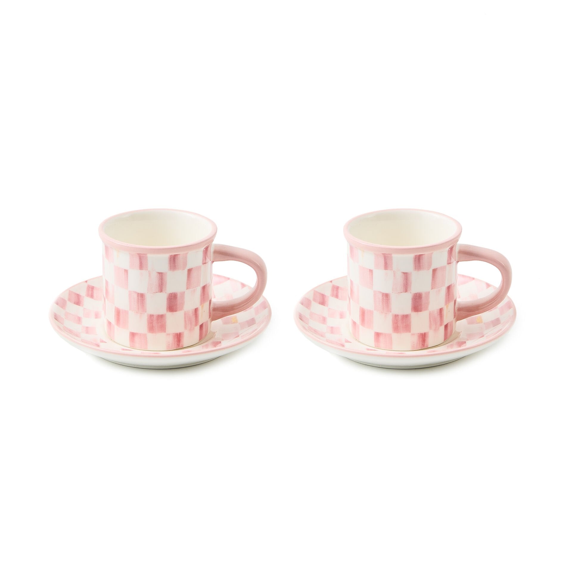 Rosy Check Espresso Cup & Saucer, Set of 2