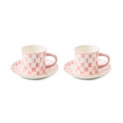 Rosy Check Espresso Cup & Saucer, Set of 2