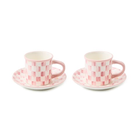 Rosy Check Espresso Cup and Saucer Set of 2