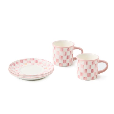 Rosy Check Espresso Cup and Saucer Set of 2