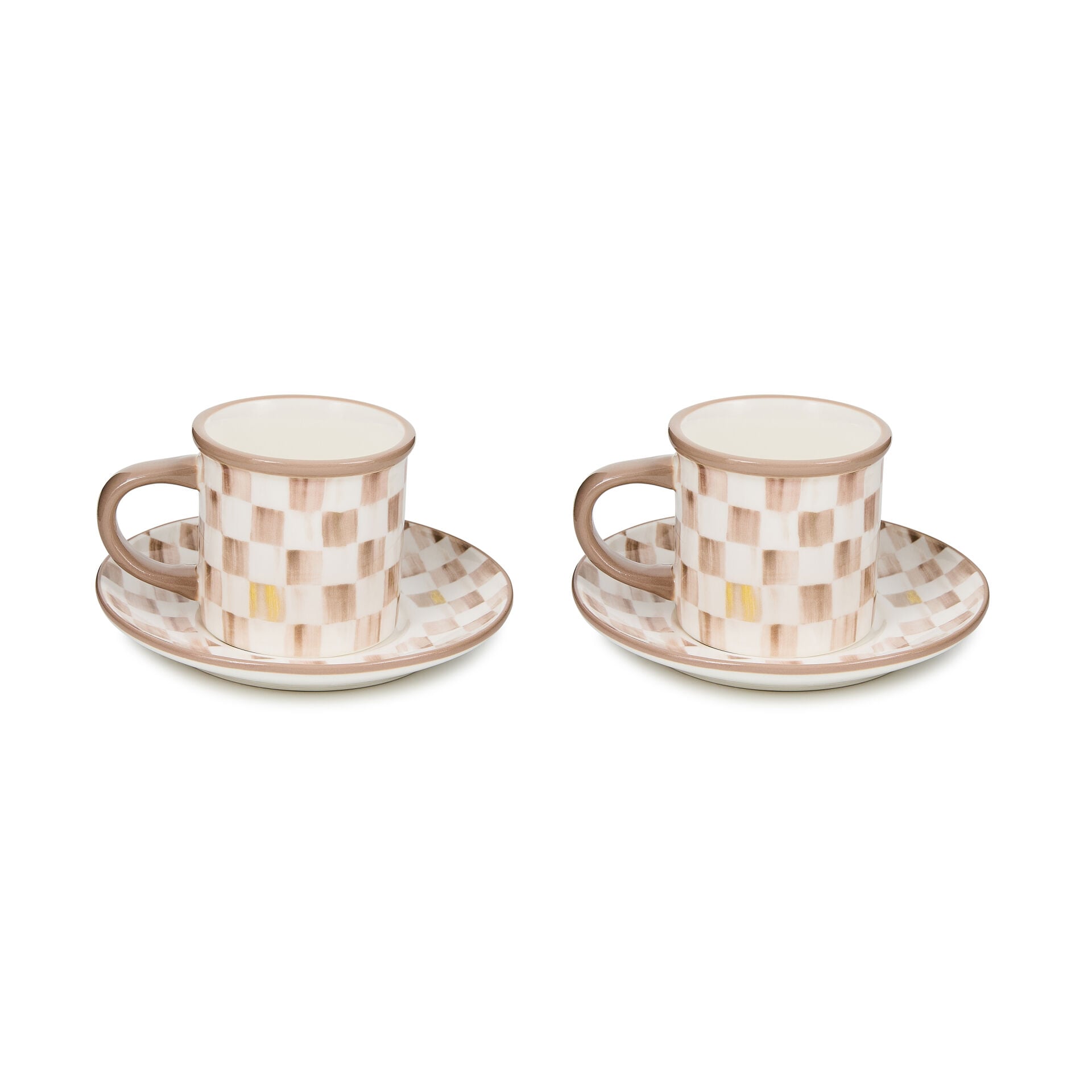 Mocha Check Espresso Cup and Saucer Set of 2