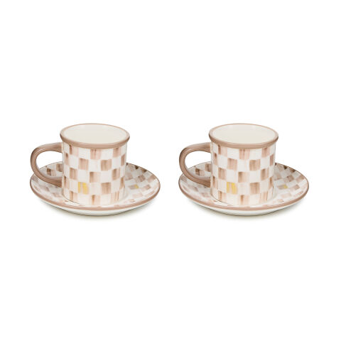 Mocha Check Espresso Cup and Saucer Set of 2