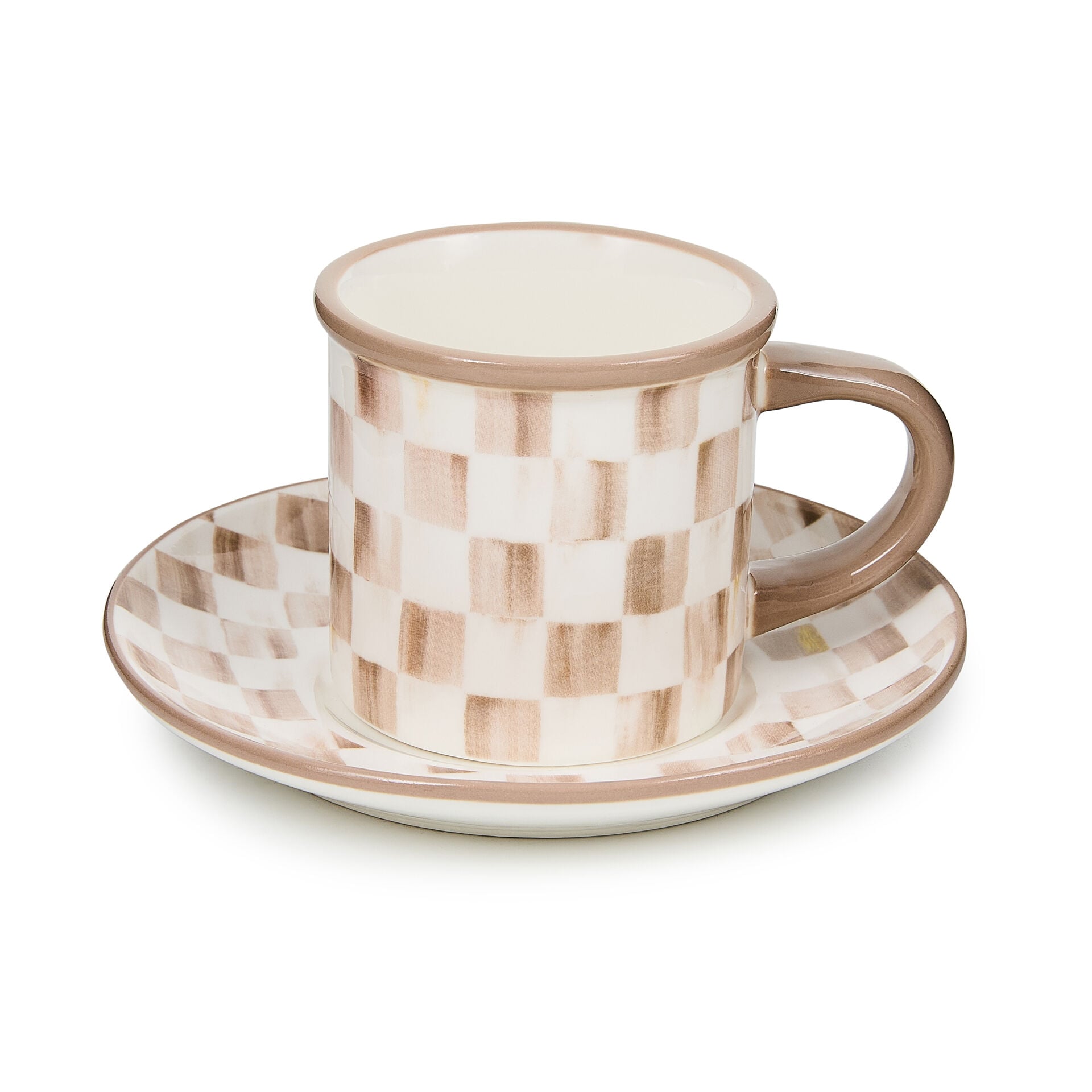 Mocha Check Espresso Cup and Saucer Set of 2