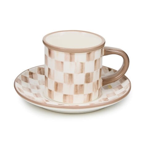 Mocha Check Espresso Cup & Saucer, Set of 2