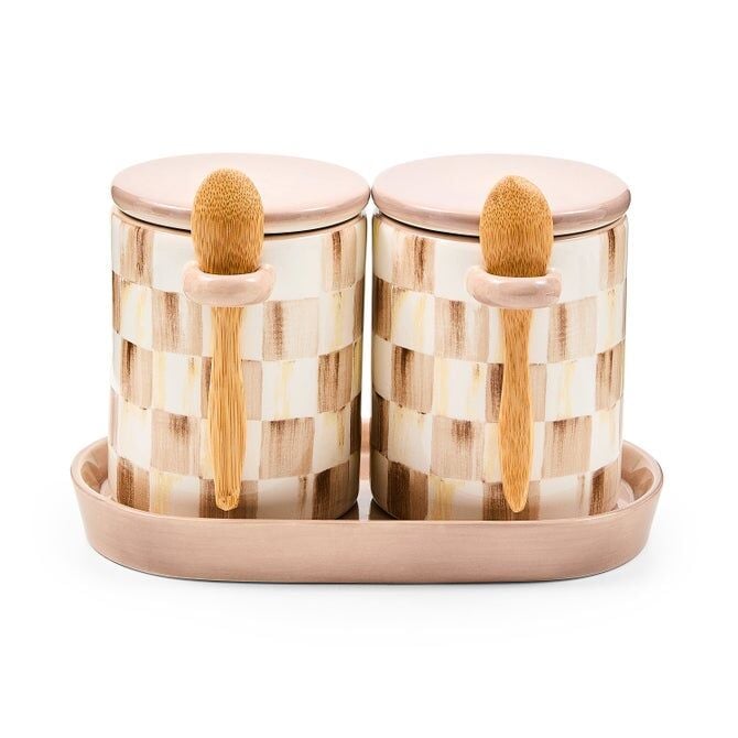 Mocha Check Farmhouse Canister, Set of 2