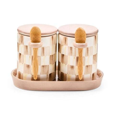 Mocha Check Farmhouse Canister, Set of 2