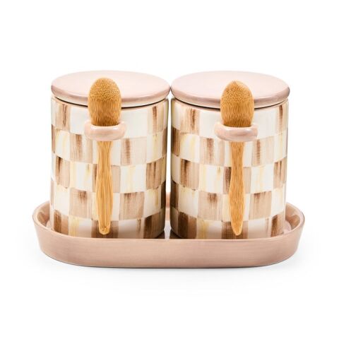 Mocha Check Farmhouse Canister, Set of 2
