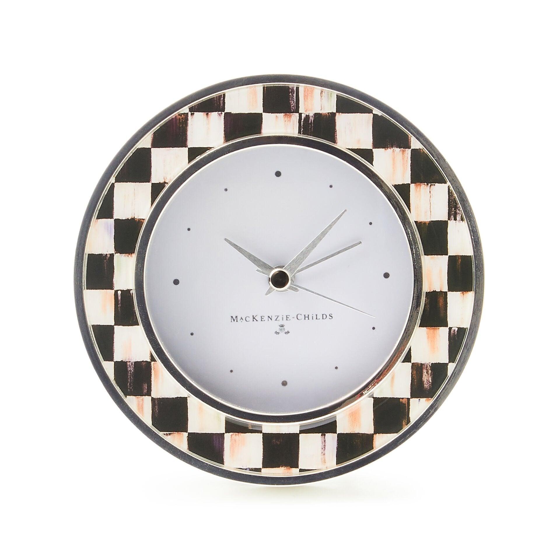 Courtly Check Silver Plated Round Desk Clock