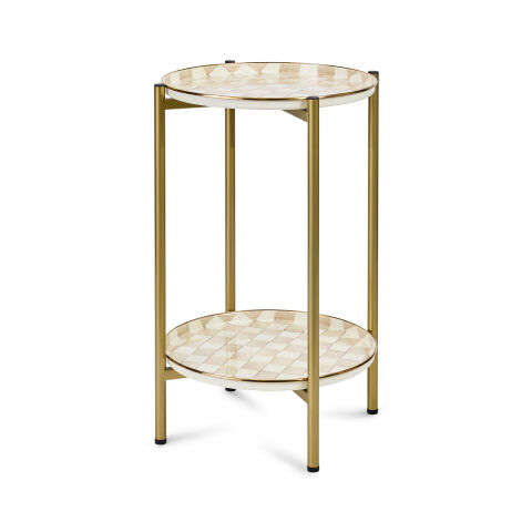 Mocha Check Enamel 2-Tier Cocktail Table