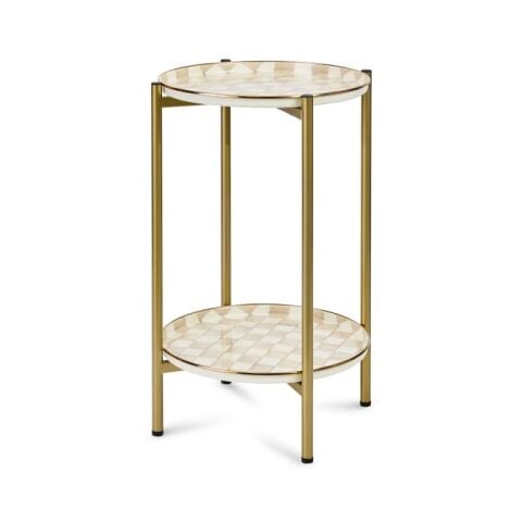 Mocha Check Enamel 2-Tier Cocktail Table