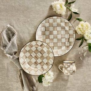 Mocha Check Dinner Plate