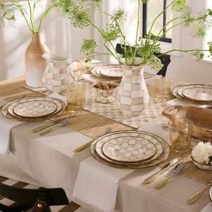 Mocha Check Dinner Plate