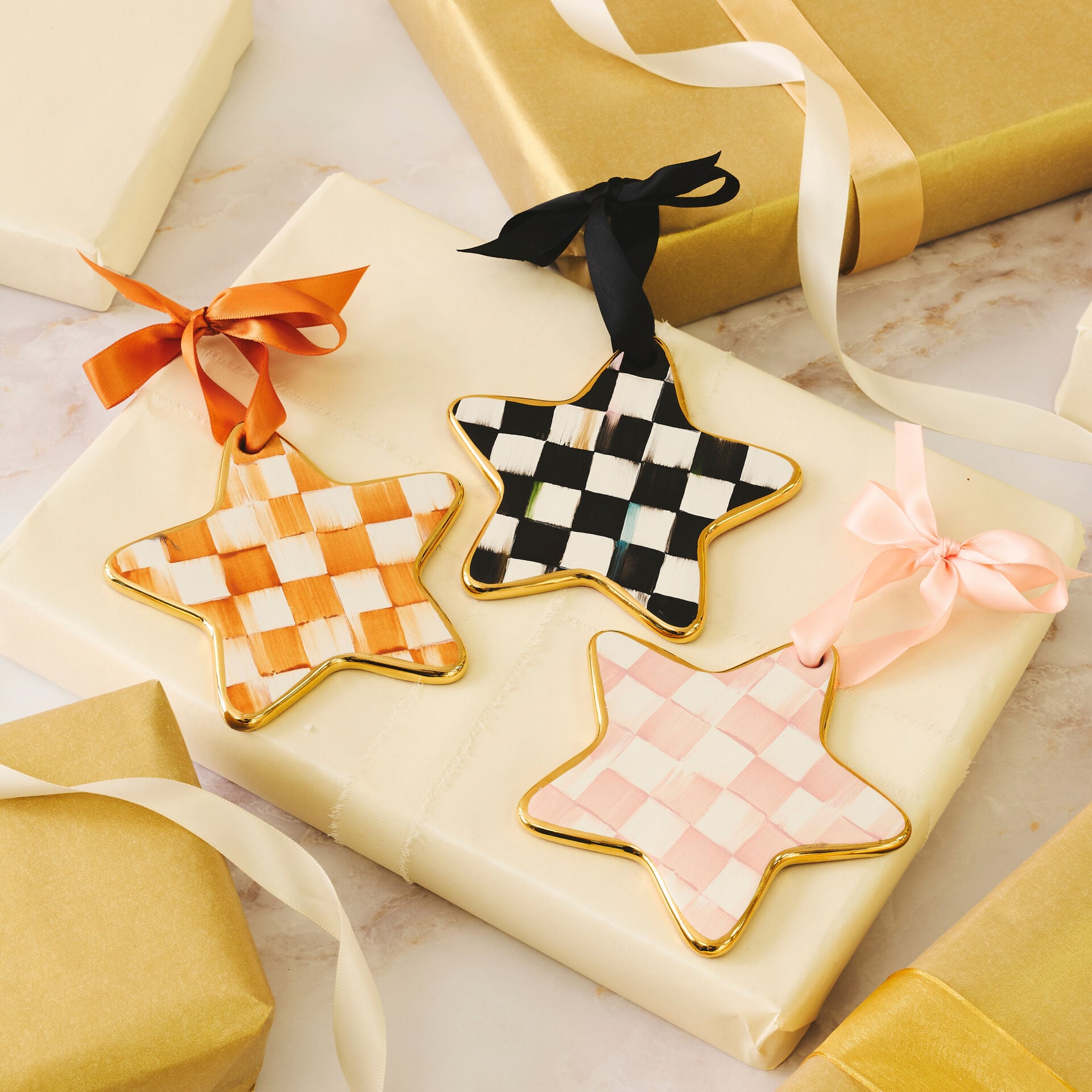 Ginger Check Star Ornament