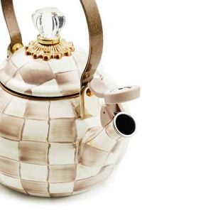 Mocha Check Whistling Tea Kettle