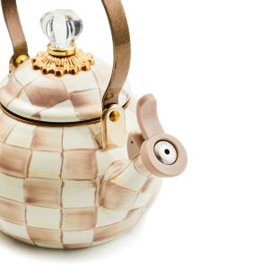 Mocha Check Whistling Tea Kettle