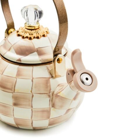 Mocha Check Whistling Tea Kettle