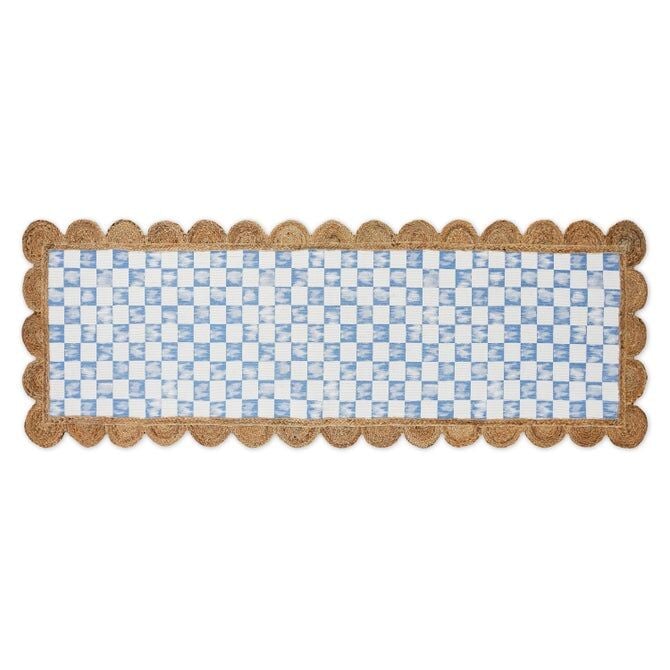 Blue Check with Jute Scallops 2'6'' x 7'11'' Runner