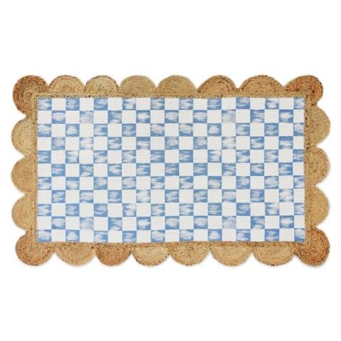 Blue Check with Jute Scallops 3' x 4'8.5'' Rug