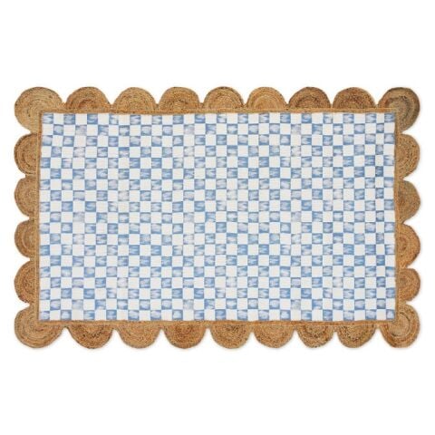 Blue Check with Jute Scallops 5' x 7'10.5'' Rug