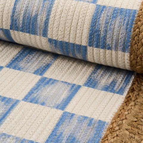 Blue Check with Jute Scallops 5' x 7'10.5'' Rug
