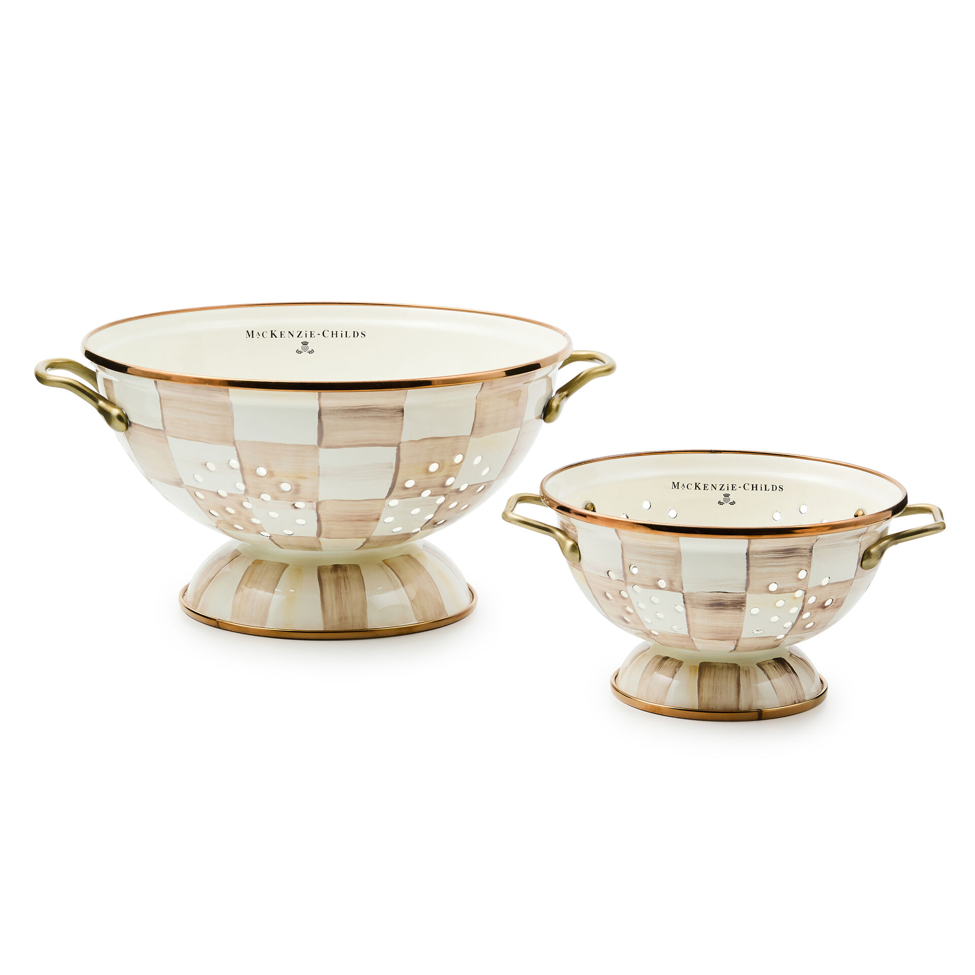 Mocha Check Small Colander