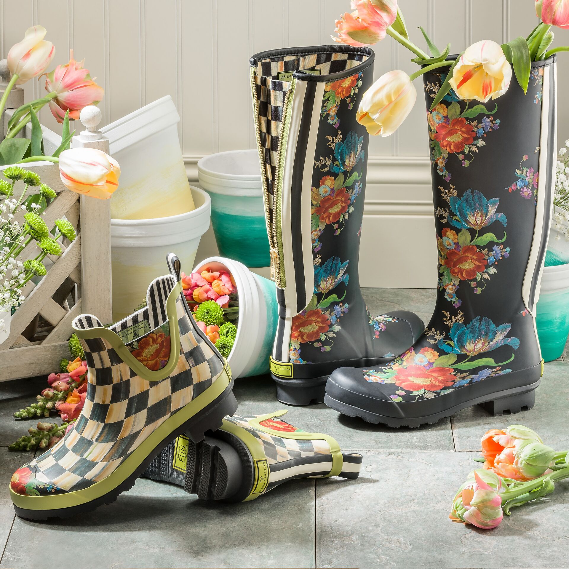 Courtly Check Rain Boots - Short - Size 10