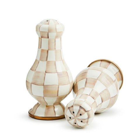 Mocha Check Large Salt & Pepper Shakers