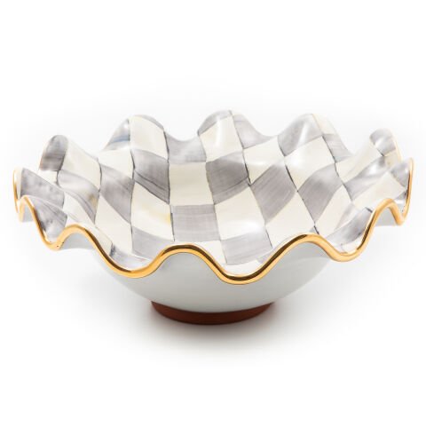 Sterling Check Medium Ceramic Fluted Serving Bowl