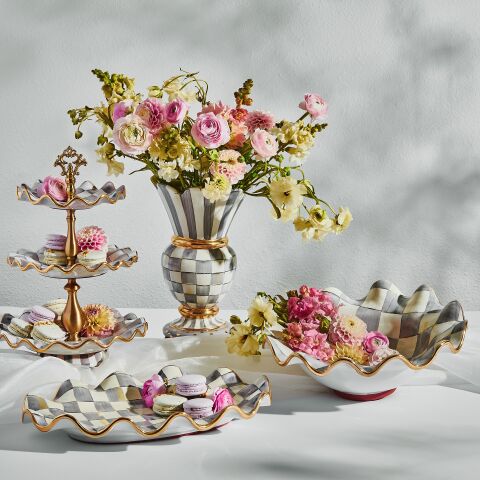 Sterling Check Medium Ceramic Fluted Serving Bowl