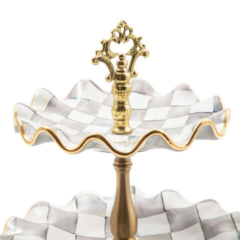 Sterling Check Ceramic Three Tier Sweet Stand