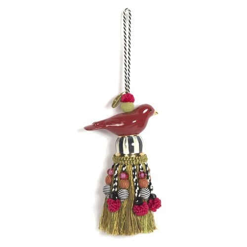 Ceramic Bird Tassel - Red & Gold