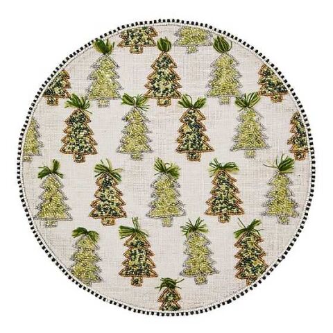 Farmhouse Trees Round Beaded Placemat