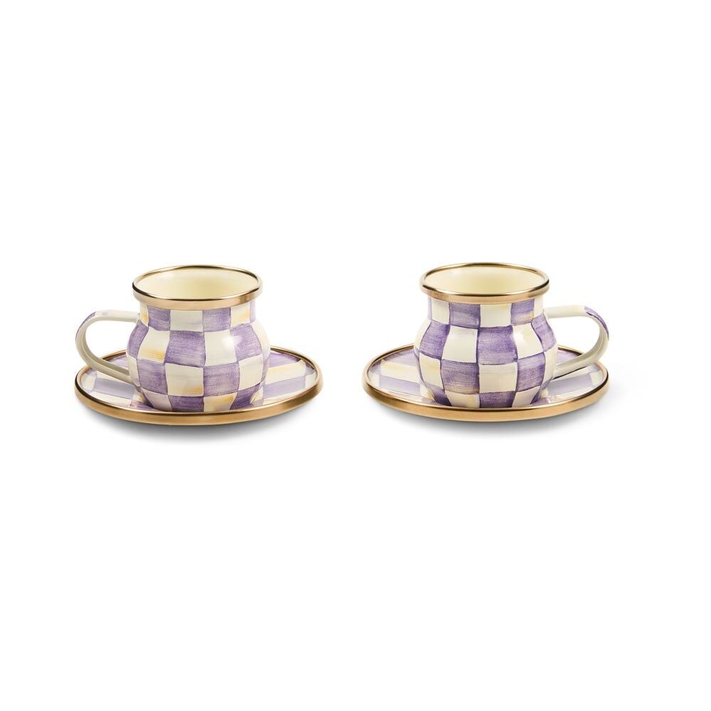 Violet Check Espresso Cup & Saucer Set