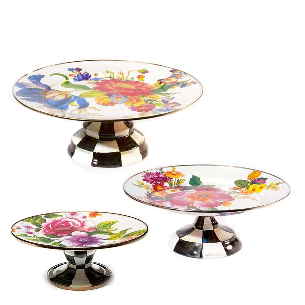 White Flower Market Pedestal Platters Set of 3