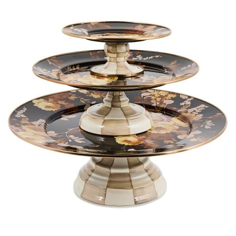 Wild Rose Brown Large Pedestal Platter