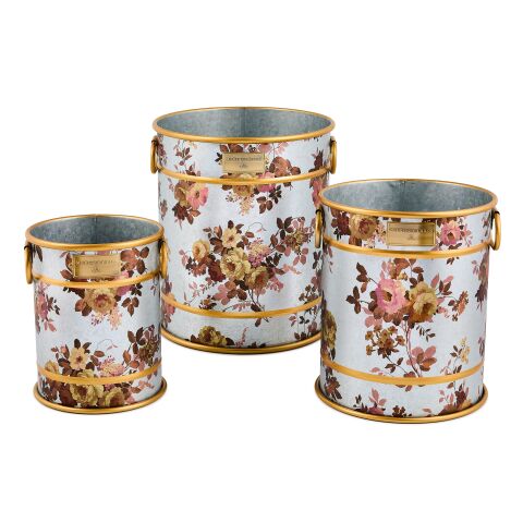 Wild Rose Galvanized Planters, Set of 3